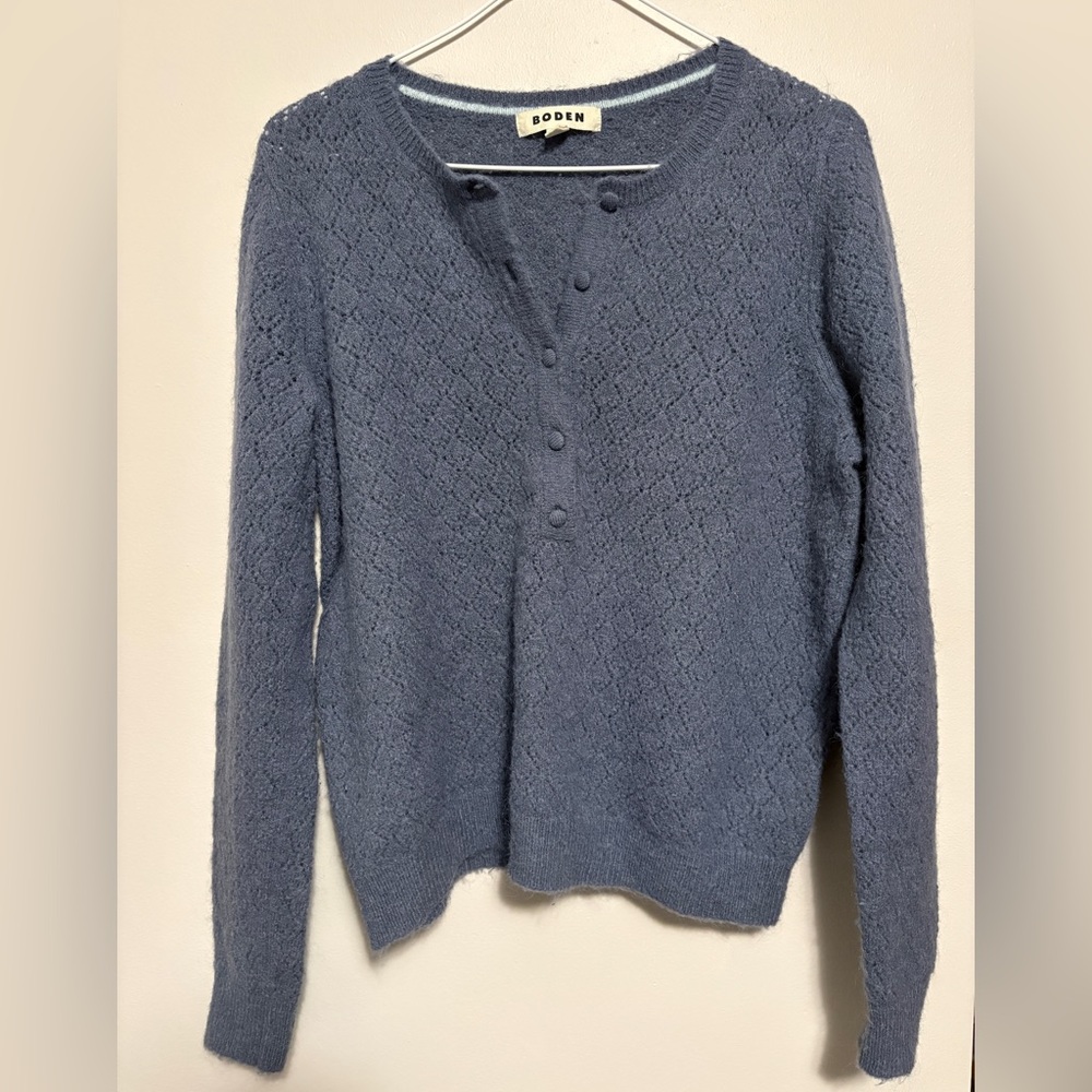 boden fluffy henley pointelle jumper nightshadow blue women’s M